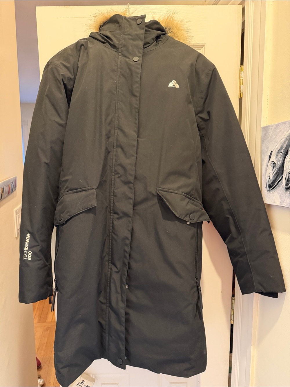 Women's Black Ski Parka with Faux Fur Trim Hood